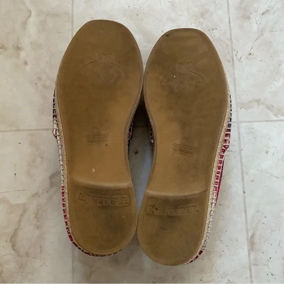 Gucci Sylvie Stripes Interlocking G Logo Canvas Leather Espadrilles Flats size 8 - Picture 12 of 12